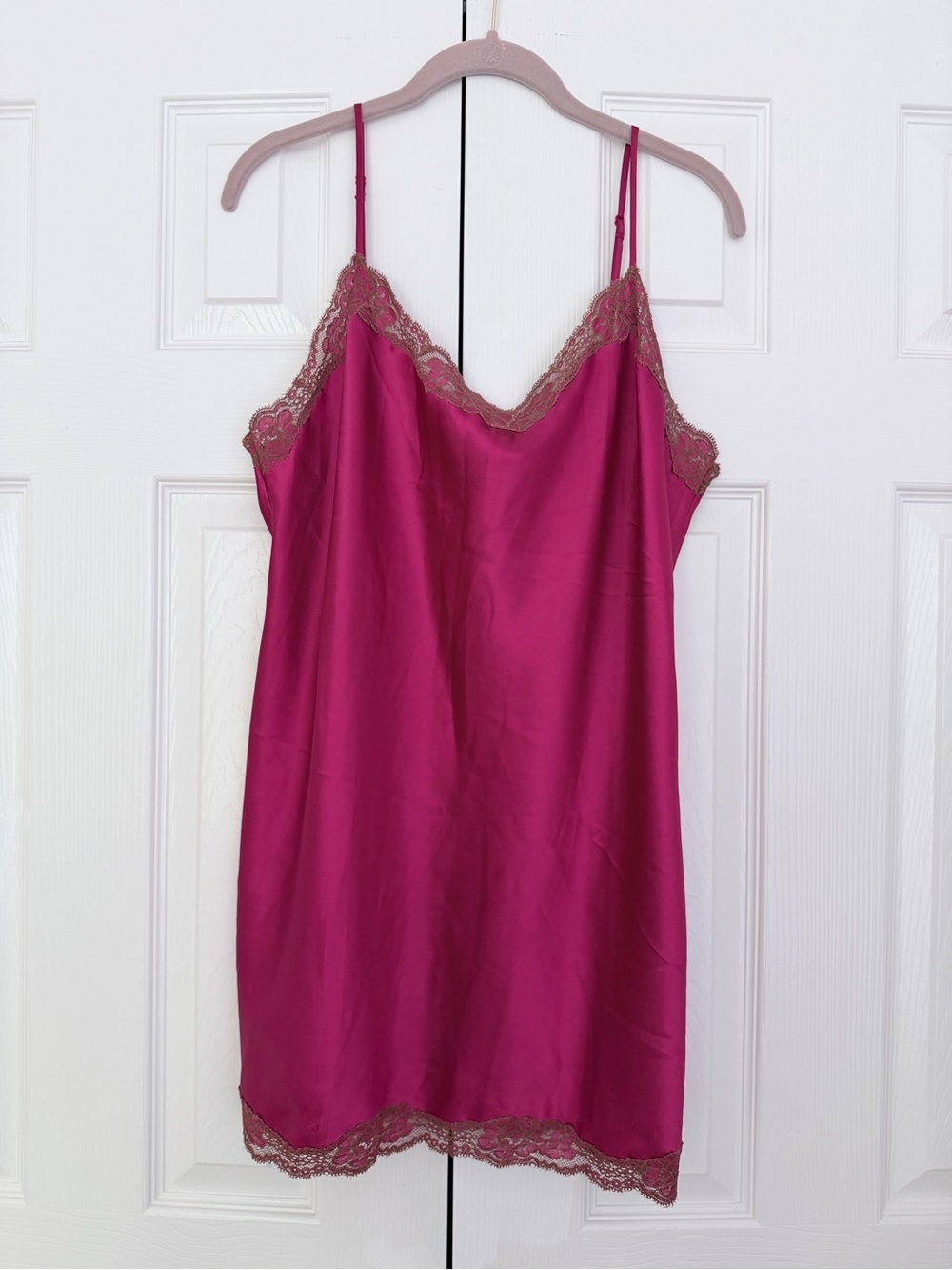 Victoria’s Secret Silky Magenta Lace-Trim Slip Dress